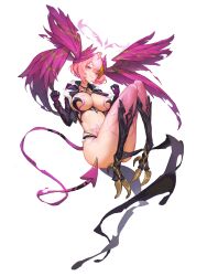 Rule 34 | 1girl, absurdres, animal feet, breasts, covered erect nipples, cropped jacket, demon girl, demon tail, floating, full-body tattoo, harpy, head wings, highres, jacket, large breasts, monster girl, open clothes, open jacket, original, pink hair, short hair, solo, tail, tattoo, thelastsliver, wings