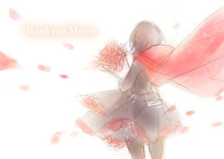 Rule 34 | 1girl, cape, english text, flower, from behind, ruby rose, rwby, solo, white background
