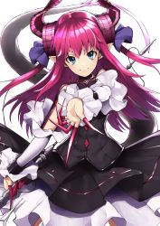 Rule 34 | 10s, 1girl, absurdres, blue eyes, claws, detached sleeves, dragon girl, dress, elizabeth bathory (fate), elizabeth bathory (fate/extra ccc), elizabeth bathory (first ascension) (fate), fate/extra, fate/extra ccc, fate/grand order, fate (series), hachiroku (hatirokusann86), highres, horns, long hair, pink hair, pointy ears, smile, solo, tail, two side up, v-shaped eyebrows