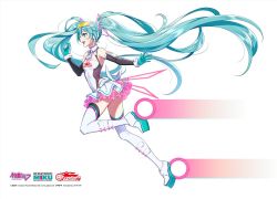 Rule 34 | 1girl, absurdly long hair, aqua eyes, aqua hair, blush, boots, breasts, character name, commentary, copyright name, covered navel, elbow gloves, from side, full body, glasses, gloves, goodsmile racing, hair ornament, hatsune miku, highres, leg up, leotard, logo, long hair, looking away, miniskirt, morikura en, necktie, official art, open mouth, racing miku, racing miku (2021), running, shiny clothes, simple background, skirt, sleeveless, small breasts, smile, solo, thigh boots, thighhighs, twintails, very long hair, vocaloid, white background