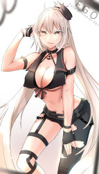 Rule 34 | 1girl, ahoge, bare shoulders, belt, bikini, bikini top only, blush, breasts, cleavage, closed mouth, collarbone, fate/grand order, fate (series), highres, jeanne d&#039;arc (fate), jeanne d&#039;arc alter (fate), jeanne d&#039;arc alter (mystery treasure) (fate), large breasts, long hair, looking at viewer, mystery treasure, navel, official alternate costume, ponytail, silver hair, simple background, swimsuit, very long hair, weyas kayur, white background, yellow eyes