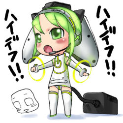 Rule 34 | 1girl, cable, chibi, chibi only, game console, green eyes, green hair, lowres, open mouth, os-tan, personification, product girl, simple background, solo, white background, xbox, xbox 360