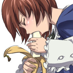 Rule 34 | 00s, 1girl, banana, closed eyes, eating, food, fruit, holding, holding food, holding fruit, non-web source, rozen maiden, sexually suggestive, solo, souseiseki, tongue