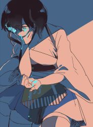 Rule 34 | 10s, 1girl, abyssal ship, black hair, blue eyes, corruption, covering own mouth, glowing, glowing eye, hand over own mouth, kaga (kancolle), kantai collection, limited palette, muneate, side ponytail, solo, tears, yukataro