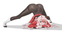 Rule 34 | 1girl, ass, boots, candy, darling in the franxx, female focus, food, furyhsieh, green eyes, headband, horns, huge ass, jack-o&#039; challenge, jacket, lollipop, long hair, military jacket, no panties, oni, oni horns, pink hair, solo, zero two (darling in the franxx)