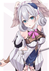 Rule 34 | 1girl, absurdres, blue eyes, braid, cape, commentary, crown braid, curly hair, dress, grey hair, head wings, headband, highres, holding, holding staff, juliet sleeves, kaede (maple4rt), long sleeves, looking at viewer, melia antiqua, puffy sleeves, short dress, solo, staff, wings, xenoblade chronicles: future connected, xenoblade chronicles (series), xenoblade chronicles 1