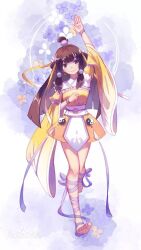 Rule 34 | 1girl, a will eternal, arm up, barefoot, brown eyes, brown hair, chinese clothes, full body, hou xiaomei (a will eternal), leg wrap, long hair, official art, solo, standing, wide sleeves, yin yang