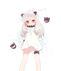 Rule 34 | 10s, 1girl, absurdres, abyssal ship, ahoge, dress, haru tm, highres, horns, kantai collection, long hair, looking at viewer, mittens, northern ocean princess, pale skin, pout, red eyes, silver hair, solo, white dress, white mittens
