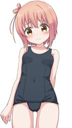 Rule 34 | 1girl, bare arms, bare shoulders, black one-piece swimsuit, blush, breasts, brown eyes, brown hair, closed mouth, collarbone, covered navel, hair between eyes, head tilt, highres, ichinose hana, old school swimsuit, one-piece swimsuit, one side up, school swimsuit, short hair, slow start, small breasts, solo, swimsuit, takasuma hiro