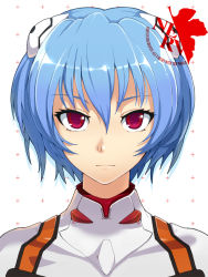Rule 34 | 1girl, armcho, ayanami rei, bad id, bad pixiv id, blue hair, close-up, female focus, neon genesis evangelion, nerv, plugsuit, portrait, red eyes, short hair, solo, upper body, white background