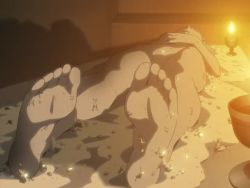 Rule 34 | 1girl, barefoot, bed, censored, convenient censoring, eureka (eureka seven), eureka seven, eureka seven (series), feet, foot focus, lying, nude, sleeping, soles, solo, tagme, toes