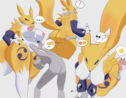 Rule 34 | digimon, digimon (creature), fluffy, fox girl, fox tail, furry, furry female, highres, renamon, sitting, sitting on person, tail