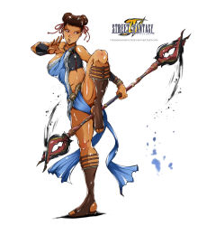 Rule 34 | 1girl, alternate costume, asymmetrical clothes, boots, bracelet, breasts, brown hair, capcom, chun-li, cosplay, double-blade, double bun, earrings, fighting stance, final fantasy, final fantasy xiii, fringe trim, full body, hair bun, hair ribbon, jewelry, knee boots, large breasts, leg up, md5 mismatch, no socks, oerba yun fang, oerba yun fang (cosplay), pelvic curtain, polearm, resized, resolution mismatch, ribbon, shiny skin, sleeveless, solo, standing, standing on one leg, street fighter, street fighter ii (series), tirnanogin industries, toeless footwear, toeless legwear, toenails, toes, upscaled, weapon