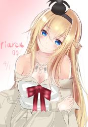 Rule 34 | 10s, 1girl, bad id, bad twitter id, bare shoulders, blonde hair, blue eyes, braid, breasts, crown, dated, dress, efuri (riarea00), french braid, hairband, highres, jewelry, kantai collection, long hair, long sleeves, mini crown, necklace, off-shoulder dress, off shoulder, sketch, smile, solo, twitter username, warspite (kancolle)
