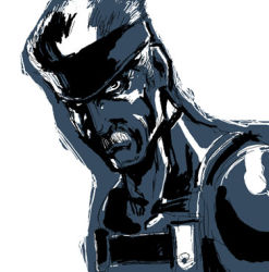 Rule 34 | 1boy, blue theme, facial hair, headband, lowres, male focus, metal gear (series), metal gear solid, metal gear solid 4: guns of the patriots, monochrome, mustache, old snake, solid snake, solo