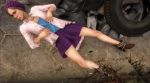 Rule 34 | 1girl, 3d, animated, beanie, boots, bug, cockroach, dress, garbage, hat, implied sex, insect, legs, lying, outdoors, purple skirt, skirt, sleeping, tire, video