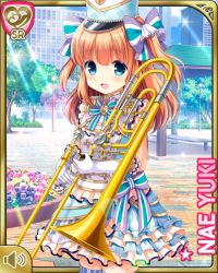 Rule 34 | 1girl, :d, argyle, argyle clothes, argyle legwear, blue eyes, bow, bowtie, brown hair, card (medium), day, girlfriend (kari), hair bow, hat, instrument, looking at viewer, marching band, mary janes, official art, open mouth, outdoors, qp:flapper, ribbon, shoes, skirt, smile, solo, tagme, thighhighs, tuba, two side up, white hat, white thighhighs, yuuki nae