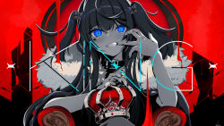 Rule 34 | + +, .live, 1girl, absurdres, barbed wire, black collar, black nails, blue eyes, chair, coat, collar, crown, unworn crown, finger to mouth, fur-trimmed coat, fur trim, grin, highres, holding, holding crown, kakyouin chieri, king (vocaloid), long hair, looking at viewer, nail polish, red background, red theme, smile, solo, song name, teeth, throne, two side up, user jhhp7477, virtual youtuber, vocaloid