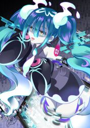 Rule 34 | 1girl, creatures (company), game freak, ghost miku (project voltage), hatsune miku, highres, nintendo, pokemon, project voltage, solo, through medium, through screen, twintails, tyouya, vocaloid, yellow eyes