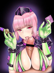 Rule 34 | 1boy, 1girl, bad id, bad pixiv id, bar censor, bikini, braid, breasts, censored, condom, condom wrapper, fate/grand order, fate (series), fellatio, florence nightingale (fate), florence nightingale (trick or treatment) (fate), gloves, green gloves, hat, hetero, highres, large breasts, long hair, looking at viewer, official alternate costume, oral, paizuri, penis, pink hair, pov, pov crotch, precum, red eyes, rubber gloves, shrug (clothing), solo focus, sunday se7en, swimsuit, syringe, tongue, tongue out, upper body, veins, veiny penis
