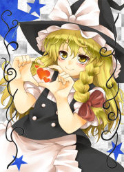 Rule 34 | 1girl, blonde hair, braid, female focus, hat, heart, heart hands, kirisame marisa, liminarity, short hair, skirt, solo, touhou, witch, witch hat, yellow eyes