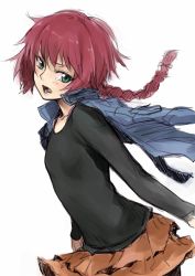 Rule 34 | 00s, 1girl, blush, braid, darker than black, flat chest, gou (double trigger), green eyes, jacket, jacket on shoulders, open mouth, pantyhose, red hair, single braid, sketch, skirt, solo, suou pavlichenko, tears
