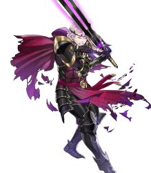 Rule 34 | 1boy, armor, armored boots, blonde hair, boots, cape, fire emblem, fire emblem fates, fire emblem heroes, full body, gloves, highres, maeshima shigeki, male focus, nintendo, official art, red eyes, siegfried (sword), solo, sword, teeth, tiara, torn clothes, transparent background, weapon, xander (fire emblem)