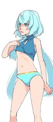 Rule 34 | 1girl, aikatsu! (series), aikatsu friends!, akinbo (hyouka fuyou), alicia charlotte, arm behind back, bikini, bikini top lift, blue bikini, blue hair, braid, breasts, cleavage cutout, clothes lift, clothing cutout, green eyes, hair over shoulder, highres, long hair, low twintails, navel, simple background, sketch, small breasts, solo, standing, swimsuit, twintails, underboob, very long hair, white background