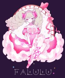 Rule 34 | 1girl, biskekun, bow, character name, closed eyes, closed mouth, commentary request, dress, facing viewer, falulu, frilled dress, frills, full body, gloves, green hair, hair bow, high heels, highres, idol clothes, jewelry, long hair, necklace, pink bow, pink dress, pink footwear, pretty series, pripara, puffy short sleeves, puffy sleeves, shoes, short sleeves, sidelocks, sitting, solo, tiara, twintails, white gloves