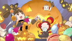 Rule 34 | + +, candle, candy, chibi, dress, food, fork, full body, halloween, headphones, highres, jack-o&#039;-lantern, official art, official wallpaper, open mouth, pumpkin, sleeves past wrists, smile, technictix