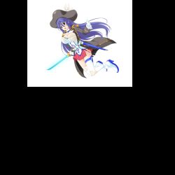 Rule 34 | 1girl, belt, black eyes, blue hair, blush, boots, breasts, energy sword, female focus, game cg, gloves, hat, large breasts, legs, lightsaber, long hair, looking at viewer, open mouth, simple background, skirt, solo, sword, thighs, torn clothes, weapon, white background