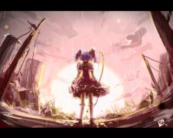 Rule 34 | 10s, 1girl, bow (weapon), female focus, from behind, hikari151, kaname madoka, letterboxed, magical girl, mahou shoujo madoka magica, mahou shoujo madoka magica (anime), outdoors, pink hair, sky, solo, weapon