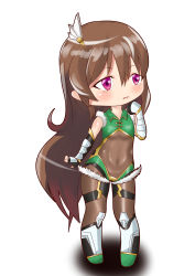 Rule 34 | 00s, 1boy, absurdres, androgynous, artist request, bare shoulders, blush, bodysuit, boots, brown hair, chibi, covered navel, curvy, full body, gloves, highres, leotard, long hair, looking to the side, pink eyes, shiny skin, solo, taimanin (series), taimanin rpgx, tears, trap, uehara shikanosuke, very long hair