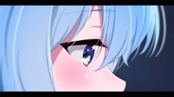 Rule 34 | 1girl, blue eyes, blue hair, blush, close-up, commentary, diootaro, eye focus, from side, highres, hololive, hoshimachi suisei, letterboxed, profile, solo, star (symbol), star in eye, symbol in eye, virtual youtuber