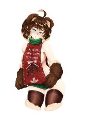 Rule 34 | 1girl, ahoge, animal ears, animal hands, arrow (symbol), barb-tan, barbariank, bare shoulders, bear ears, blonde hair, breasts, brown fur, brown hair, brown thighhighs, clothes writing, cropped legs, english text, fur, green eyes, head tilt, heart, heart-shaped pupils, highres, large breasts, looking at viewer, medium breasts, monster girl, multicolored hair, original, pussy juice, short hair, sideboob, smile, solo, symbol-shaped pupils, thick eyebrows, thighhighs, transparent background, two-tone hair