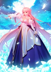 Rule 34 | archetype earth, arcueid brunestud, blonde hair, detached sleeves, dress, fate/grand order, fate (series), flower, gloves, long hair, moon, mountain, official art, red eyes, takeuchi takashi, third-party source, tsukihime, very long hair, white dress, white flower, white sleeves