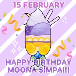 Rule 34 | character name, commentary, crescent, drinking straw, english commentary, foodification, happy birthday, hololive, hololive indonesia, indonesian commentary, kureiji ollie (artist), mixed-language commentary, moona hoshinova, no humans, objectification, parfait, ribbon, sparkle, virtual youtuber