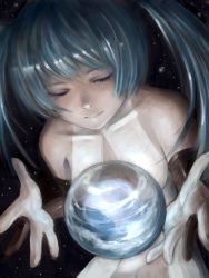 Rule 34 | 1girl, akubi (fyfy), aqua hair, bad id, bad pixiv id, bridal gauntlets, closed eyes, globe, hatsune miku, hatsune miku (append), highres, long hair, smile, solo, twintails, vocaloid, vocaloid append