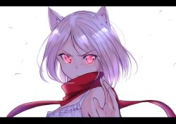 Rule 34 | 1girl, animal ears, cat ears, closed mouth, glowing, glowing eyes, hand up, kyoo-kyon (kyo-kyon), letterboxed, looking at viewer, original, red eyes, silver hair, simple background, solo, suzunari arare, upper body, white background, yuki arare