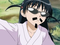 Rule 34 | 00s, 1girl, beard, disguise, facial hair, glasses, harima kenji, highres, japanese clothes, kimono, long hair, mustache, school rumble, short twintails, solo, sunglasses, tsukamoto tenma, twintails, two side up, vector trace