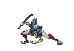 Rule 34 | 1girl, animated, animated gif, blue hair, bouncing breasts, breasts, female focus, hat, jumping, legs, mask, mouth mask, nurse, nurse cap, ponytail, skullgirls, surgical mask, valentine (skullgirls)