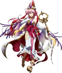 Rule 34 | 1girl, almeda, choker, closed mouth, detached sleeves, dress, floating hair, full body, hair between eyes, highres, holding, langrisser, langrisser mobile, long dress, long hair, long sleeves, looking at viewer, official art, pink eyes, pink hair, smile, solo, transparent background, very long hair, white dress, white sleeves, wide sleeves