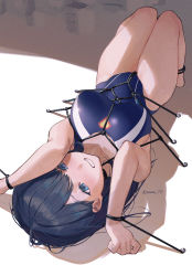 Rule 34 | 1girl, absurdres, bdsm, black hair, blue eyes, blue one-piece swimsuit, bondage, bound, clenched teeth, commentary request, competition swimsuit, gridman universe, highleg, highleg swimsuit, highres, long hair, official alternate costume, one-piece swimsuit, restrained, shibari, solo, sooon, ssss.gridman, straight hair, swimsuit, takarada rikka, teeth