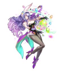 Rule 34 | 1girl, animal ears, bare shoulders, breasts, camilla (fire emblem), camilla (spring) (fire emblem), choker, cleavage, easter, easter egg, egg, elbow gloves, fake animal ears, female focus, fire emblem, fire emblem fates, fire emblem heroes, flower, frilled choker, frills, full body, gloves, gradient hair, hair ornament, hair over one eye, hat, high heels, highres, large breasts, leotard, long hair, maeshima shigeki, multicolored hair, nintendo, non-web source, official alternate costume, official art, open mouth, overskirt, pantyhose, playboy bunny, purple choker, purple footwear, purple hair, rabbit ears, rabbit tail, simple background, smile, solo, sparkle, tail, transparent background