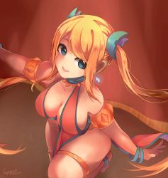 Rule 34 | 1girl, anklet, armband, barefoot, bikini, blonde hair, blue eyes, blush, bracelet, breasts, cleavage, curvy, dancing, earrings, fairy tail, feet, floral print, highres, jewelry, kiri itoguchi, large breasts, legs, looking at viewer, lucy heartfilia, ring, salute, sideboob, sidelocks, smile, soles, swimsuit, thick thighs, thighs, toes, twintails