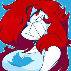 Rule 34 | 1girl, absurdres, highres, outline, red eyes, red hair, smile, teeth, toon (style), toon michaela, toxicsoul77, white outline