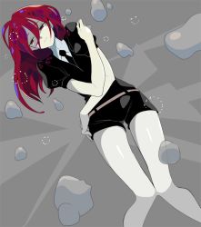Rule 34 | androgynous, buebue, collared shirt, gender request, houseki no kuni, long hair, necktie, red eyes, red hair, cinnabar (houseki no kuni), shirt, short sleeves, shorts, solo, sparkle, uniform, white shirt