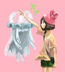 Rule 34 | 1girl, bad id, bad pixiv id, bag, black hair, chop, creatures (company), game freak, gen 7 pokemon, green shorts, hand on another&#039;s head, hat, jellyfish, looking at another, nihilego, nintendo, pleo, pokemon, pokemon (creature), pokemon sm, pout, selene (pokemon), shirt, short hair, shorts, shoulder bag, tentacle hair, tentacles, ultra beast, yellow shirt
