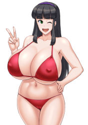 Rule 34 | 1girl, bikini, breasts, huge breasts, kawanuma uotsuri, saionji natsu, smile, solo, swimsuit, wink