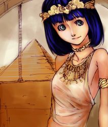Rule 34 | 1girl, ancient egypt, armlet, blue hair, egypt, egyptian, green eyes, illustica phantom, original, pyramid (structure), solo